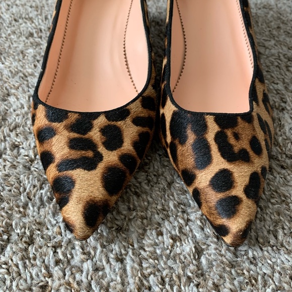 J Crew calf hair pointed toe kitten heels size 7.5 leopard work office casual - Picture 3 of 8